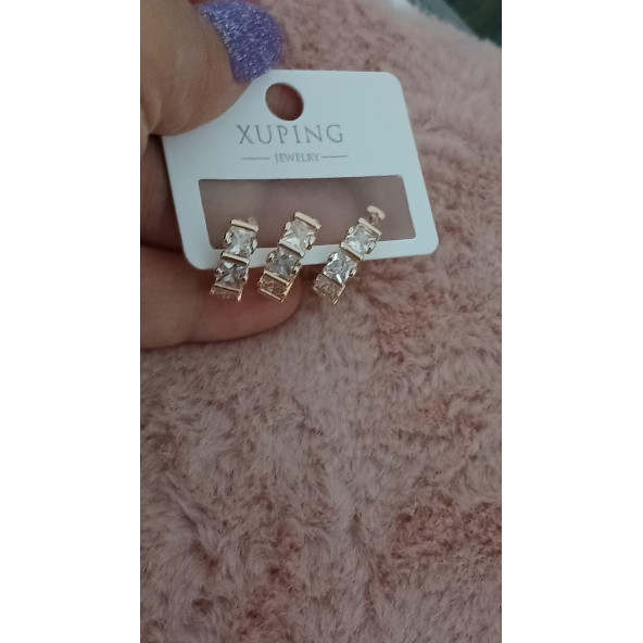 Zirkon Taş Çelik Gold Küpe - 2