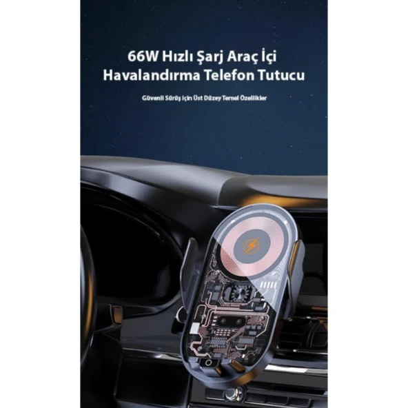 Coofbe Şeffaf 15W Akıllı Şarj Araç İçi Telefon Şarjı Araç Tutucu 360° Dönen Araç İçi Telefon Tutucu - 2