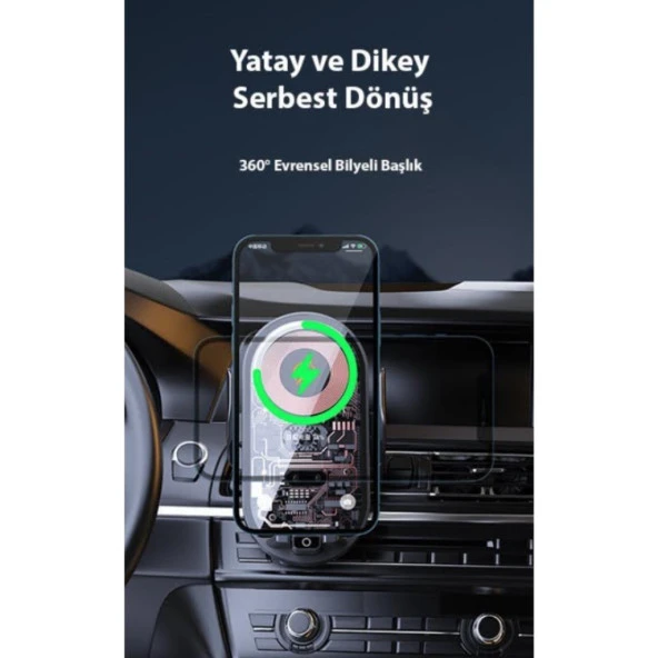 Coofbe Şeffaf 15W Akıllı Şarj Araç İçi Telefon Şarjı Araç Tutucu 360° Dönen Araç İçi Telefon Tutucu - 4