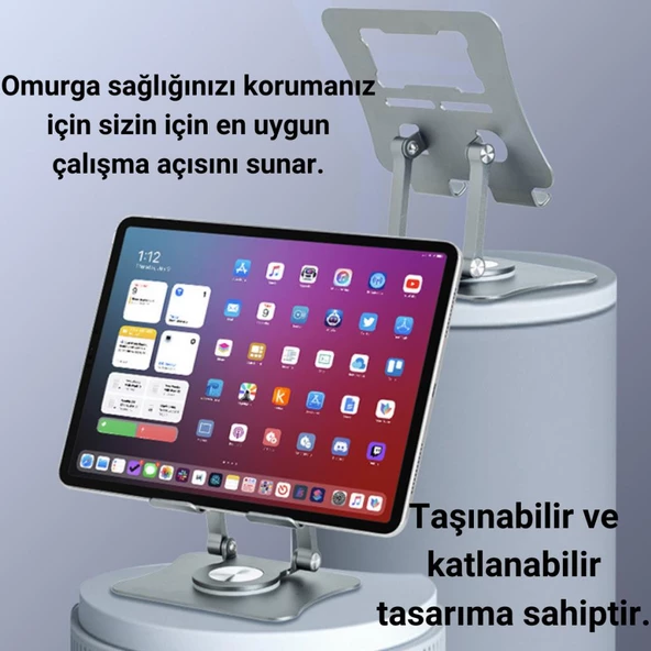Polham 360 Derece Dönebilen Yükseklik ve Açı Ayarlı Notebook ve Tablet Standı, Kaydırmaz, Katlanabilir Stand - 3