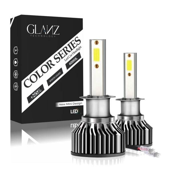 Glanz H3 Color Mini Slim Led Xenon Şimşek Etkili 10000LM 6000K Beyaz Far Ampulü