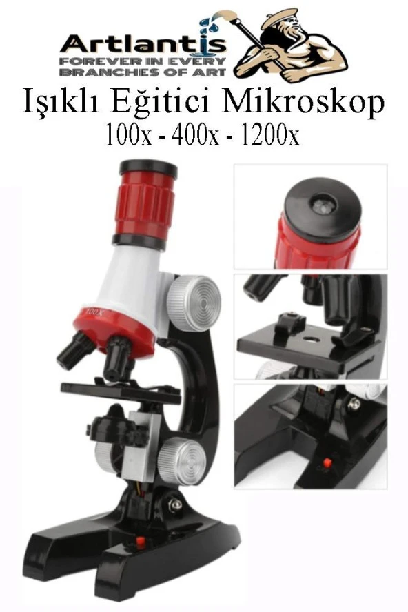 Mikroskop Eğitici Led Işıklı 100x 400x 1200x 1 Adet Çocuklar İçin Mikroskop Bilimsel Mikroskop Oyuncak - 1