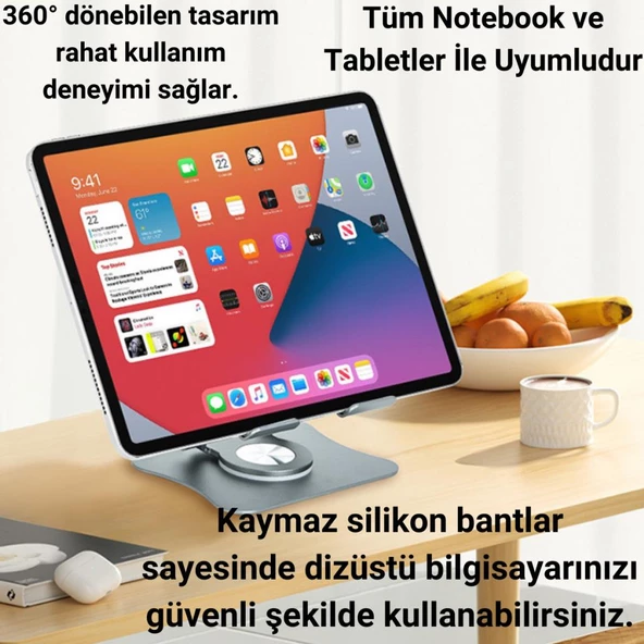Polham 360 Derece Dönebilen Yükseklik ve Açı Ayarlı Notebook ve Tablet Standı, Kaydırmaz, Katlanabilir Stand - 2