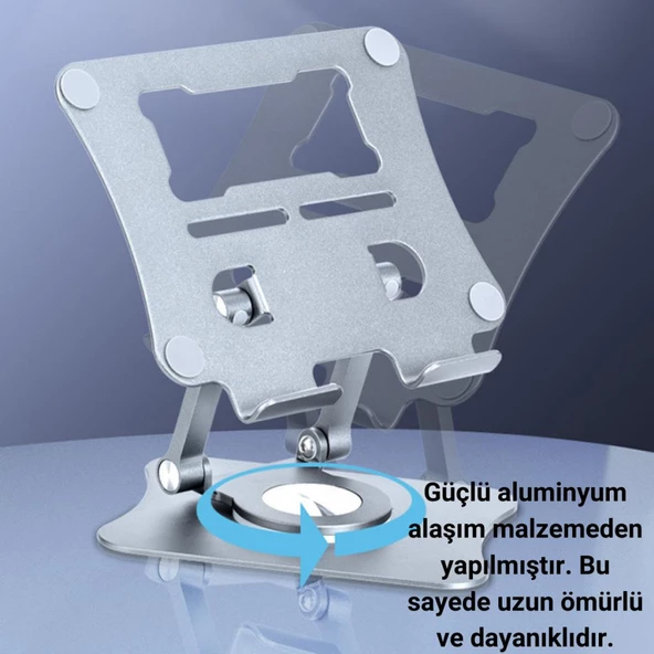 Coofbe Alüminyum Yükseklik Ayarlı 360° Dönebilen Tablet Laptop Standı Masaüstü Laptop Standı Kaymaz Ped - 10