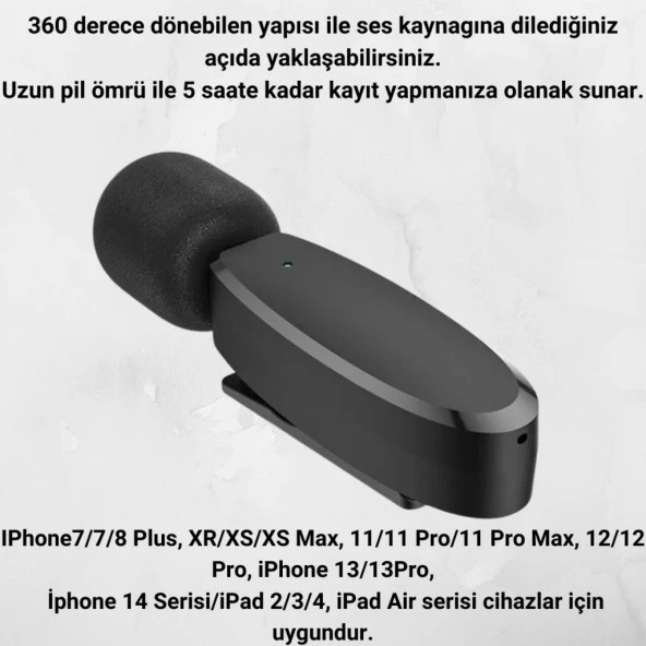 Polham Profesyonel Kablosuz iPhone Lightning Yaka Mikrofonu, 20 Metre Mesafeli Yayıncı Yaka Mikrofonu - 3