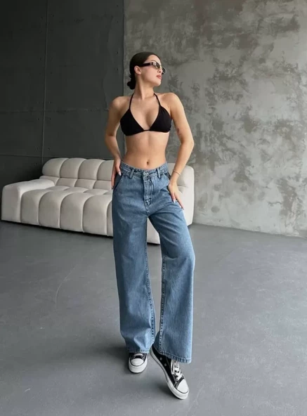 Babua Palazzo Jeans Pantalon - Mavi