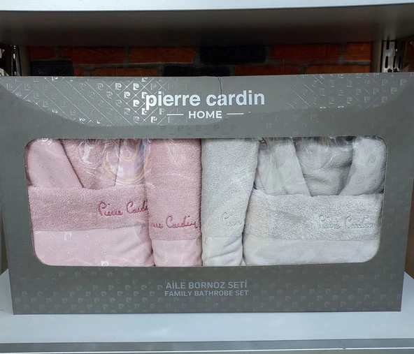 Pierre Cardin 6 Parça Jakarlı Aile Bornoz Seti-Logo Soft Decorose A.Bej - 2