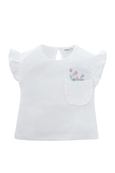 Minycenter Kız Bebek Tshirt 24K007 Beyaz