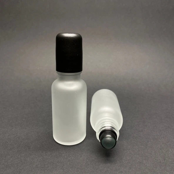 20 Ml Buzlu Cam Roll on Şişesi , Siyah Kapaklı Cam Esans Şişesi 20 cc  x 3 Adet ürün görseli
