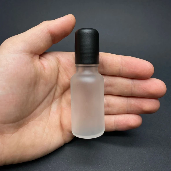 20 Ml Buzlu Cam Roll on Şişesi , Siyah Kapaklı Cam Esans Şişesi 20 cc  x 3 Adet - Resim 2
