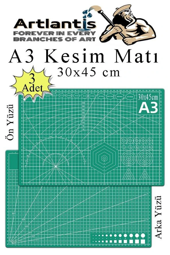 Kesim Matı A3 30x45 cm Çift Taraflı 3 Adet Çizim Matı Kesme Madı Kesim Tablası Kesim Altlığı