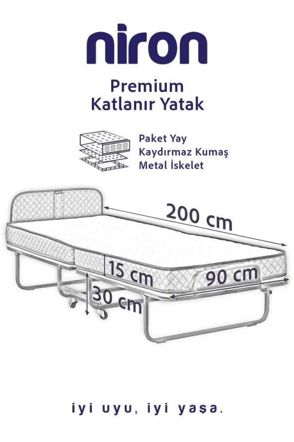 Niron Premium Katlanır Yatak 90x200 cm Paket Yaylı Lüks Yatak ve Kaydırmaz Kumaş Kaplı Karyola - 5