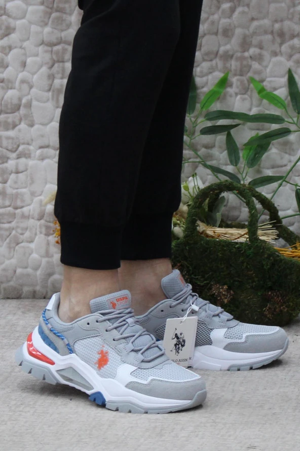 U.S. Polo Assn. Vıncent Gri Turuncu Mavi Orijinal Ürün Erkek Sneaker Ayakkabı ürün görseli