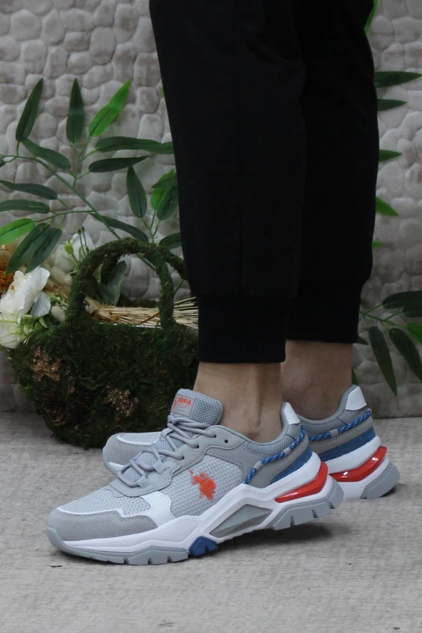 U.S. Polo Assn. Vıncent Gri Turuncu Mavi Orijinal Ürün Erkek Sneaker Ayakkabı - Resim 3