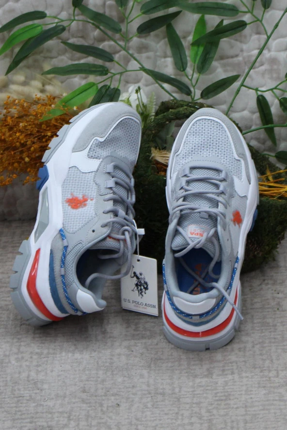 U.S. Polo Assn. Vıncent Gri Turuncu Mavi Orijinal Ürün Erkek Sneaker Ayakkabı - Resim 6