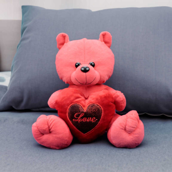 Kalp Tutan Peluş Ayıcık 30CM Kırmızı - 3