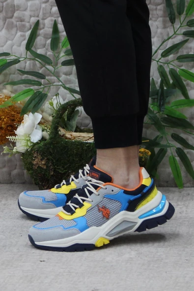 U.S. Polo Assn. Vıncent Gri Mavi Sarı Orijinal Ürün Erkek Sneaker Ayakkabı - Resim 3