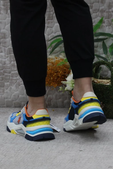 U.S. Polo Assn. Vıncent Gri Mavi Sarı Orijinal Ürün Erkek Sneaker Ayakkabı - Resim 4