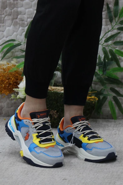 U.S. Polo Assn. Vıncent Gri Mavi Sarı Orijinal Ürün Erkek Sneaker Ayakkabı - Resim 2