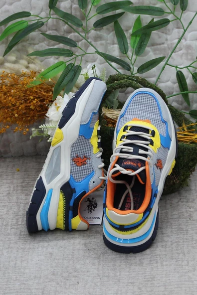 U.S. Polo Assn. Vıncent Gri Mavi Sarı Orijinal Ürün Erkek Sneaker Ayakkabı - Resim 6