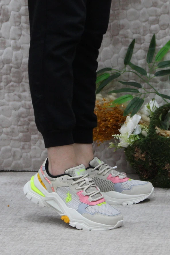 U.S. Polo Assn. Vıncent Bej Pembe Sarı Orijinal Ürün Kadın Sneaker Ayakkabı