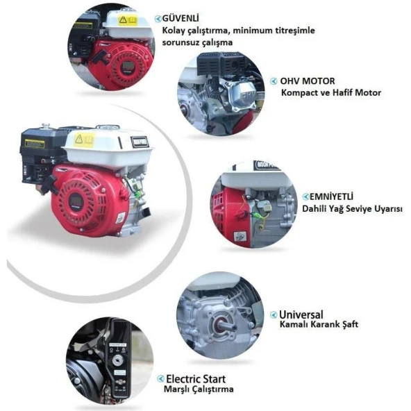 Tomking TK168 E Marşlı Benzinli Motor Kamalı Krank 6,5 Hp - 3