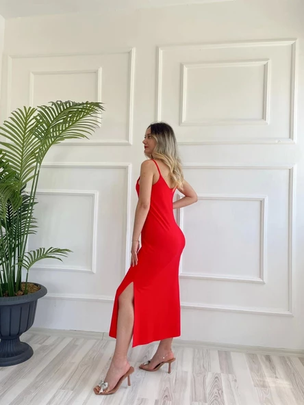 Kadın Askılı Elbise Kırmızı - Resim 8