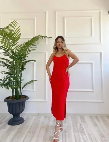 Kadın Askılı Elbise Kırmızı - Resim 2