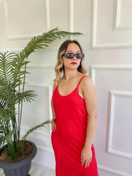 Kadın Askılı Elbise Kırmızı - Resim 6