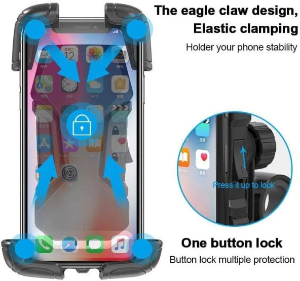 Motorsiklet Ve Bisiklet Kilit Tuşlu Telefon Tutucu 4,5" - 6,8" Arası Gidona Monteli Tutacak - 3
