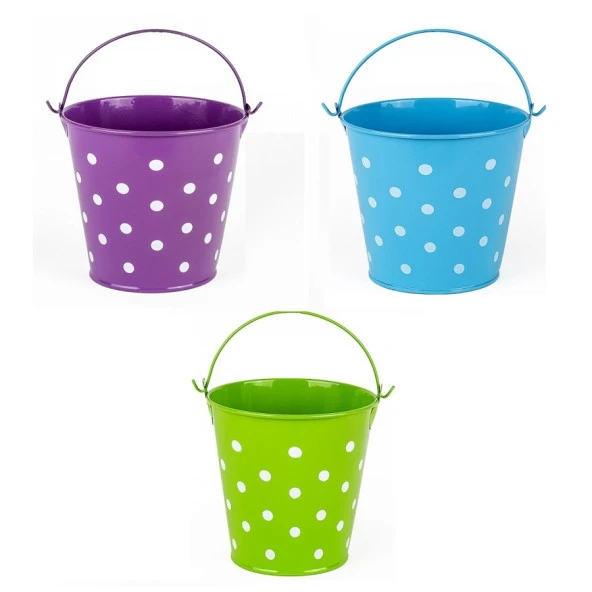 3 ADET SAPLI METAL KOVA PUANTİYELİ KOVA MAVİ KOVA YEŞİL KOVA MOR KOVA 3 PCS VIP DECORATIVE PAİL ürün görseli