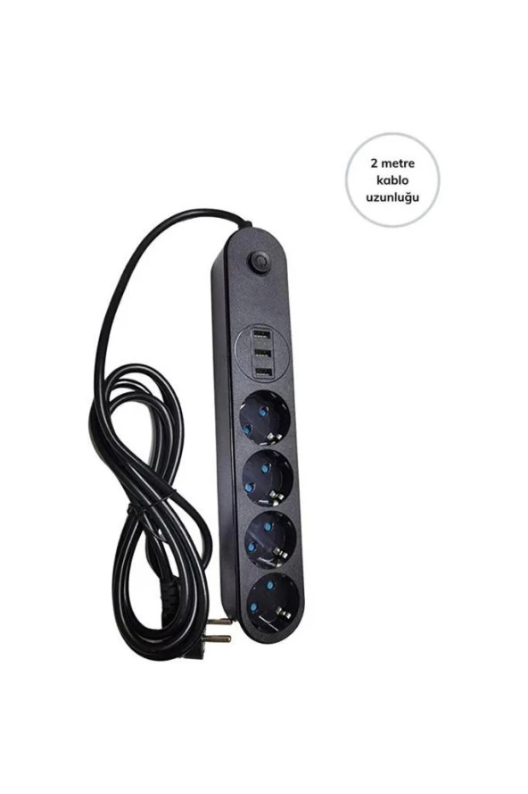Termal Akım Korumalı Isıya Dayanıklı 4 lü 2 Metre Uzatma 3 Adet USB Usb Şarj Aleti - 4