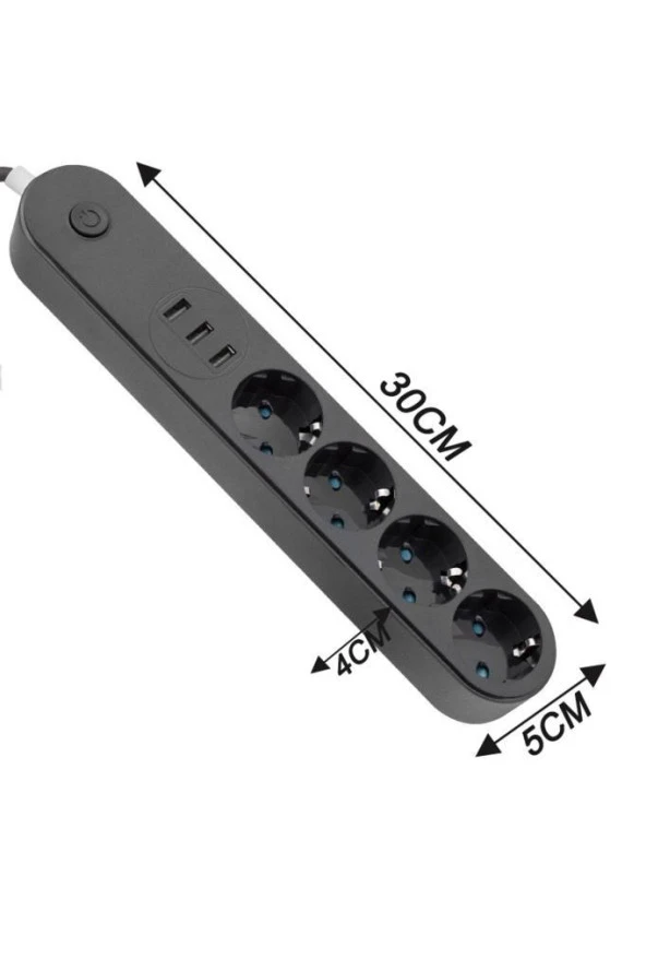 Termal Akım Korumalı Isıya Dayanıklı 4 lü 2 Metre Uzatma 3 Adet USB Usb Şarj Aleti - 6