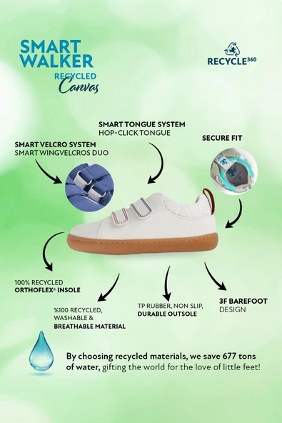 Smart Walker Recycled Canvas Eco Beyaz Barefoot Çocuk Ayakkabı - 2