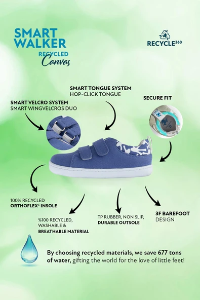 Smart Walker Recycled Canvas Eco Menekşe Barefoot Çocuk Ayakkabı - Resim 2