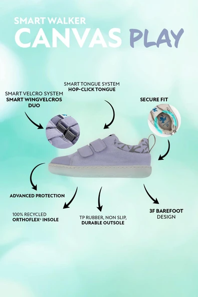 Smart Walker Recycled Canvas Eco Gri Barefoot Çocuk Ayakkabı - Resim 2
