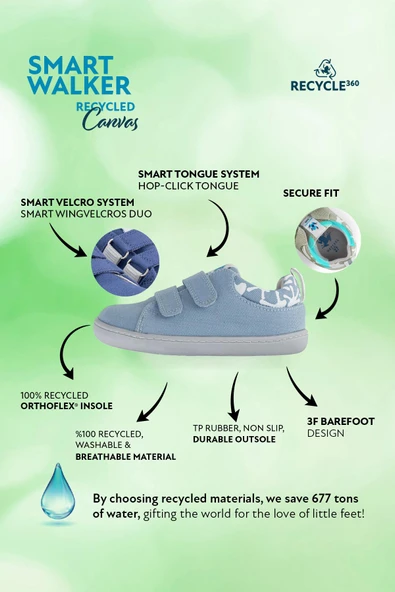 Smart Walker Recycled Canvas Eco Açık Mavi Barefoot Çocuk Ayakkabı - 2