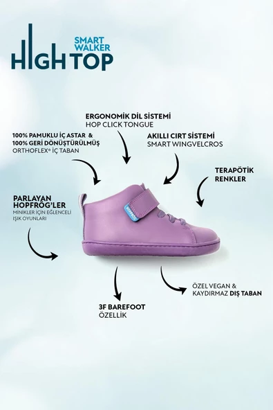 Hopfrög Kids Smart Walker High Top Mor Işık Barefoot Çocuk Bot - 2