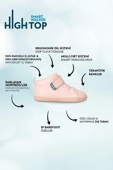 Hopfrög Kids Smart Walker High Top Pembe Işık Barefoot Çocuk Bot - 2