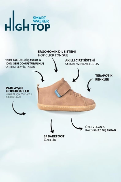 Hopfrög Kids Smart Walker High Top Kahverengi Meşe Barefoot Çocuk Bot - 2