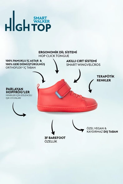 Hopfrög Kids Smart Walker High Top Kırmızı Işık Barefoot Çocuk Bot - 2
