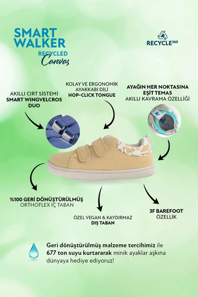 Hopfrög Kids Smart Walker Recycled Canvas Eco Sarı Barefoot Çocuk Ayakkabı - 2