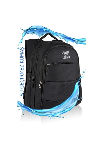 Okul Çantası 4 Cepli + Kalemlik Su Geçirmez Komple İçi Astarlı Lise Ortaokul Çantası Siyah - Resim 5