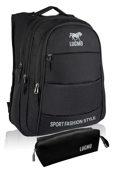 Okul Çantası 4 Cepli + Kalemlik Su Geçirmez Komple İçi Astarlı Lise Ortaokul Çantası Siyah ürün görseli