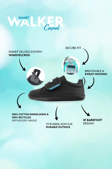 Smart Walker Casual Süper Mat Siyah Barefoot Çocuk Ayakkabı - Resim 2