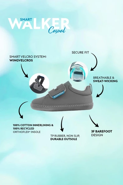 Smart Walker Casual Süper Mat Gri Barefoot Çocuk Ayakkabı - Resim 2