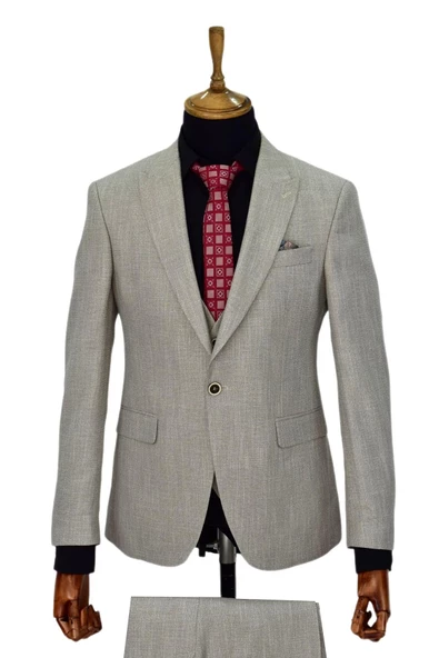 Erkek Bej Rengi Regular Fit Takım Elbise BGL-ST03823 - Resim 3