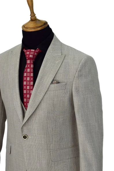 Erkek Bej Rengi Regular Fit Takım Elbise BGL-ST03823 - Resim 5