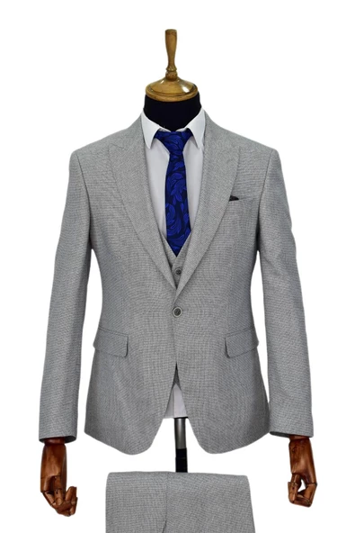 Erkek Regular Fit Yelekli Çift Yırtmaçlı Takım Elbise BGL-ST03824 - Resim 4