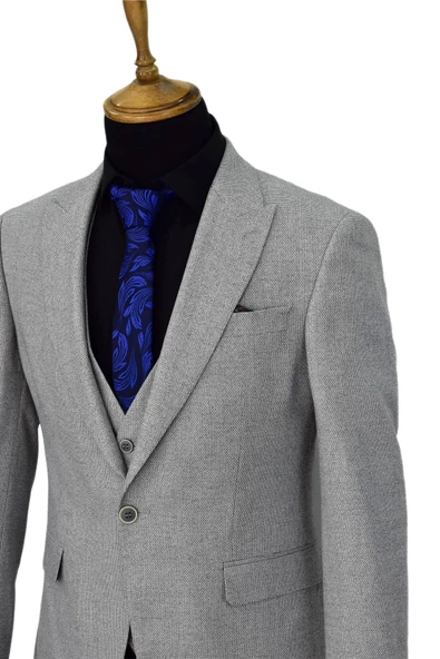 Erkek Regular Fit Yelekli Çift Yırtmaçlı Takım Elbise BGL-ST03824 - Resim 10